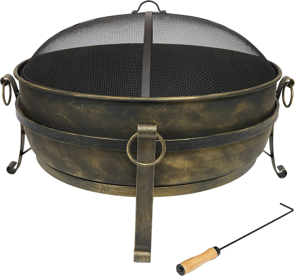 34 Inch Wood Burning Outdoor Fire Pit with Spark Screen and Poker I814229