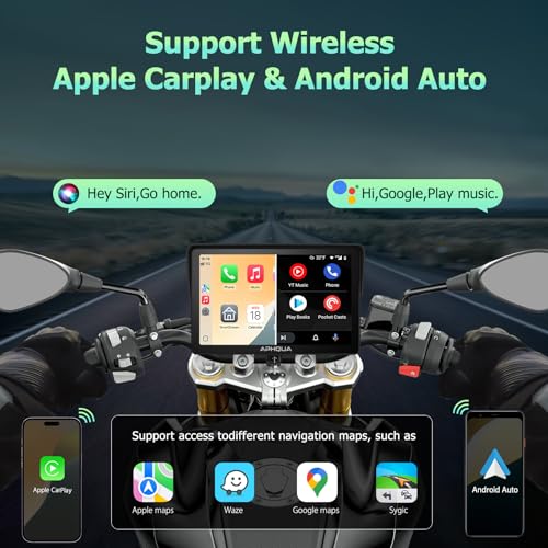 7-Inch Motorcycle GPS Navigation System with Apple CarPlay & Android Auto, Waterproof Touchscreen, Bluetooth, IP67 Waterproof Q351366