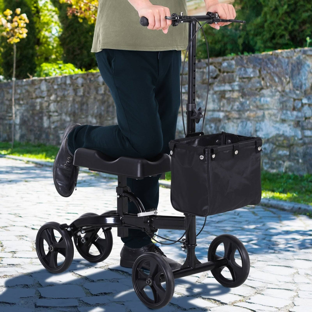 Black Foldable Knee Walker Scooter with Basket C9095
