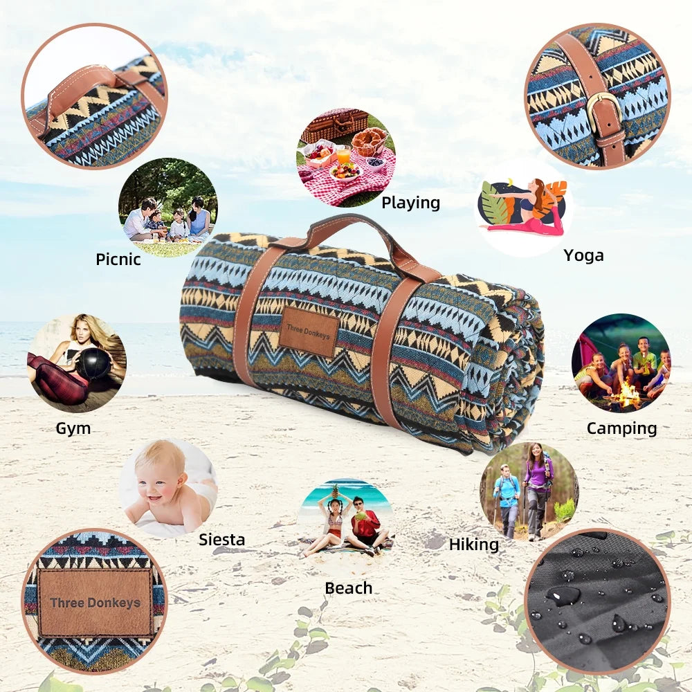 Machine Washable 80"x60" Extra Large Sandproof Waterproof Beach Blanket X435920