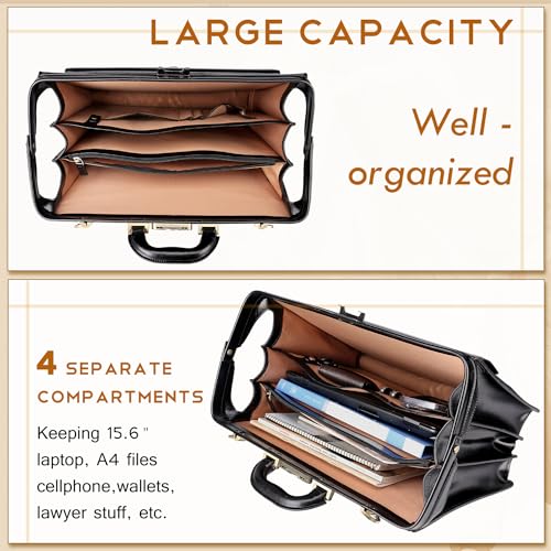 Leather Briefcase with Lock Attache Case 15.6 Inch Laptop Doctor Bag O102