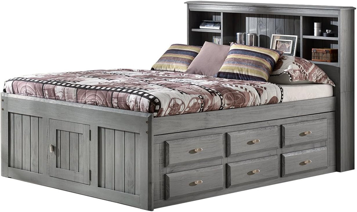 Charcoal Full Size Bookcase Captain Bed with 6 Drawer Storage H636