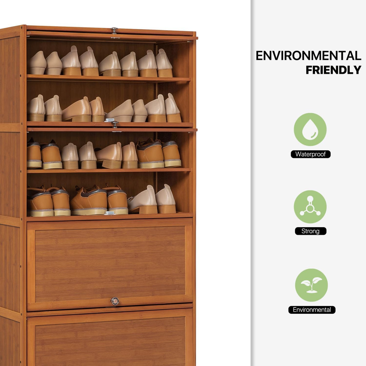 Bamboo 8 Tier Shoe Shelf Storage Rack with Flip Doors X2839