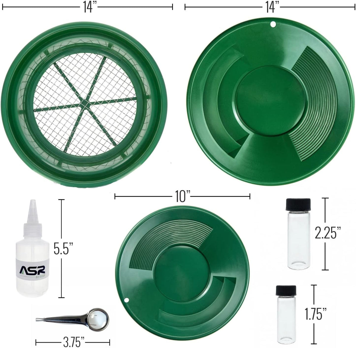 7pc Gold Prospecting Kit with Green Gold Pans H504834