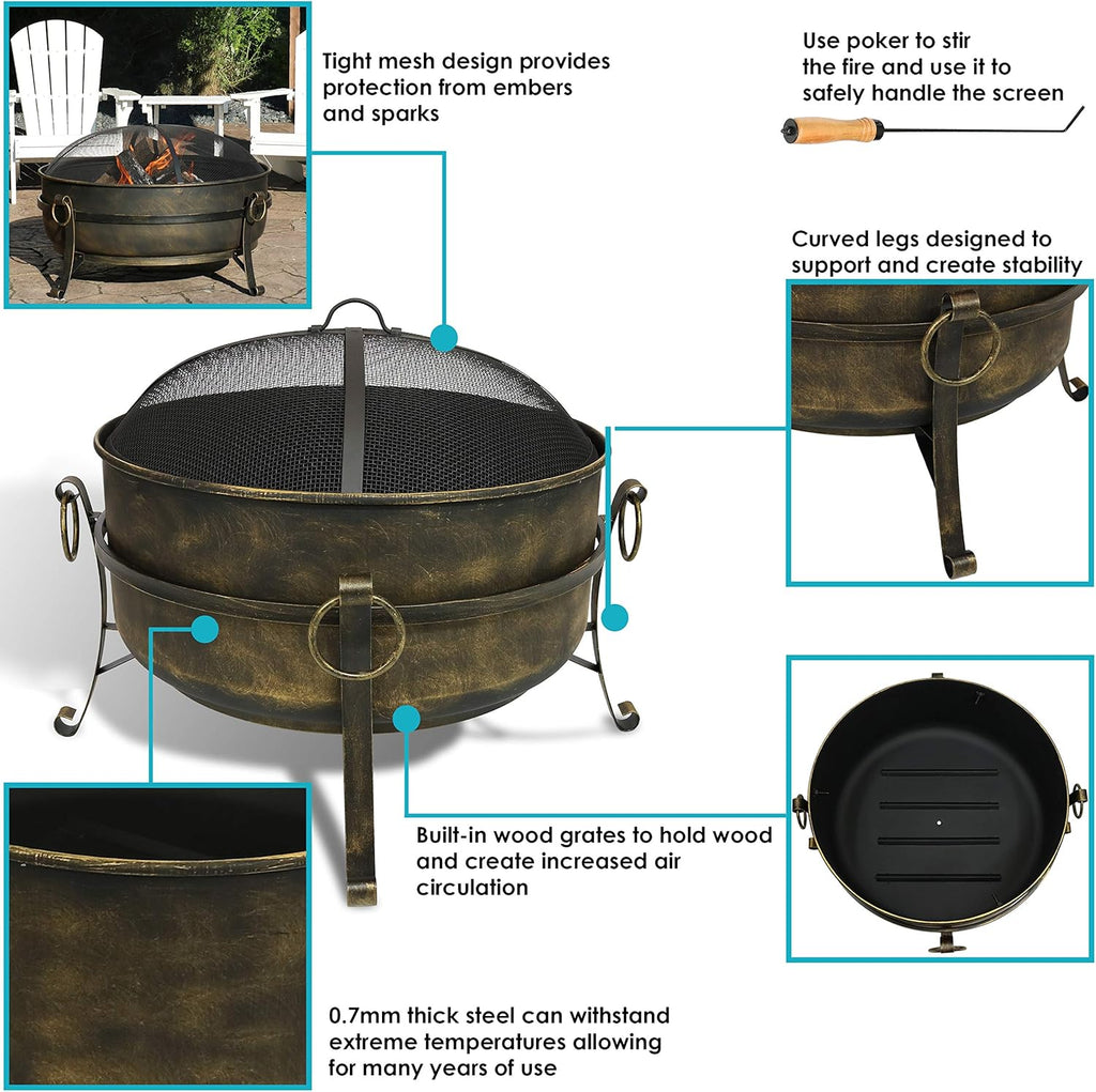 34 Inch Wood Burning Outdoor Fire Pit with Spark Screen and Poker I814229