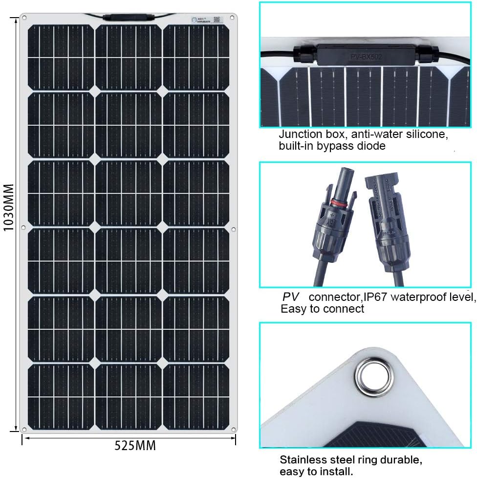 100W 12V Monocrystalline Flexible Solar Panel Kit W272652