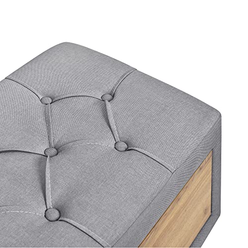 Gray Upholstered Wooden Storage Ottoman Bench with 2 Drawers D9325