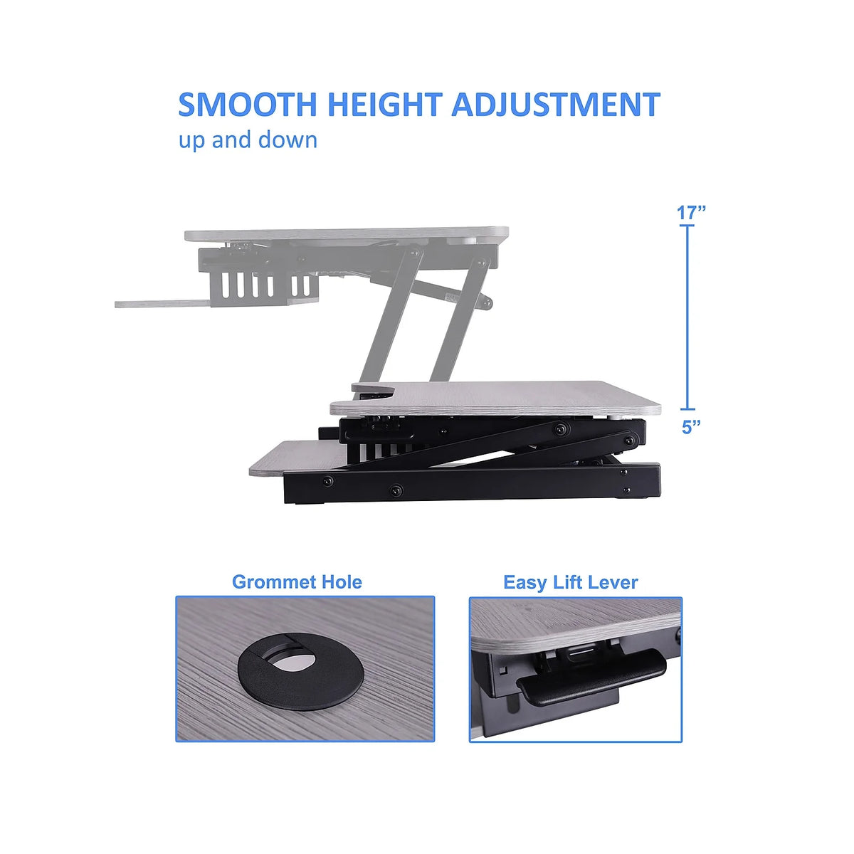 Gray Height Adjustable Standing Desk Converter T46842