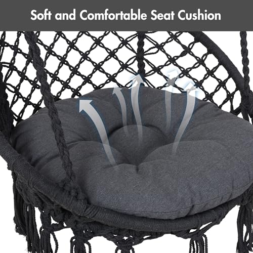 Macrame Hammock Chair with Stand, Heavy Duty Hanging Chair Stand, Includes Seat Cushion, Max 400 Lbs, Natural F25357