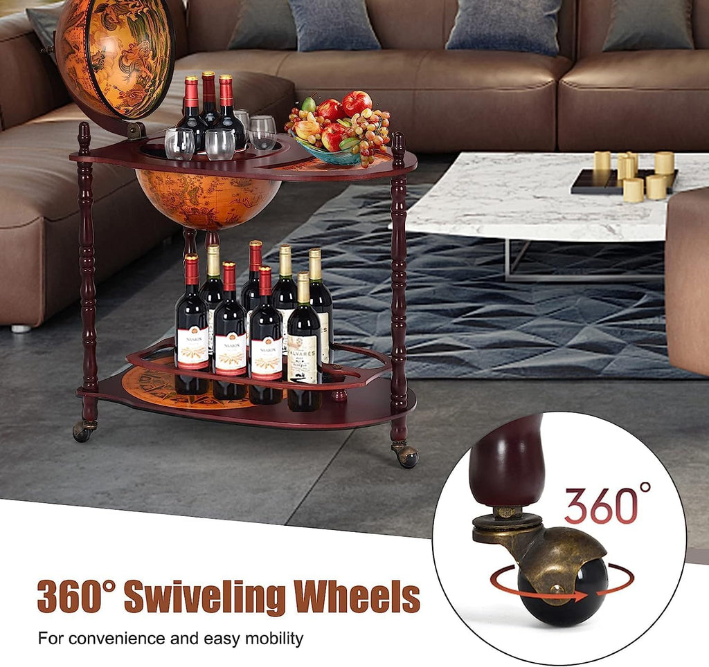 34.5’’ Wine Bar Cart with Wheels, 2 Storage Shelves, Wood Liquor Cabinet U90122