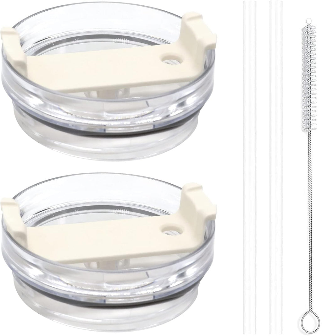 2 Pack Replacement Tumbler Lids for 40oz Travel Tumbler with Plastic Straws and Cleaning Brush F10404