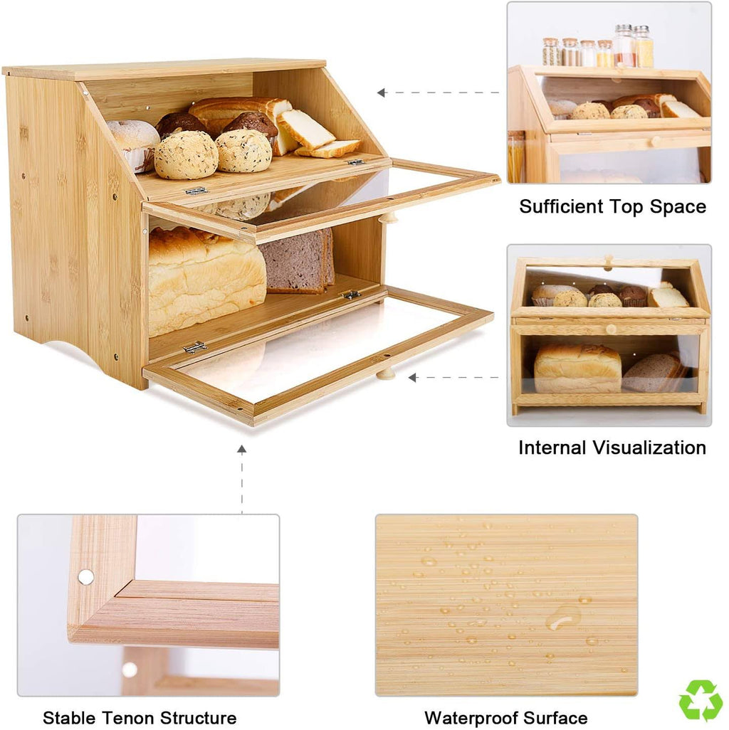 Double Layer Large Wooden Bread Box V1986