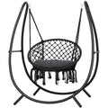 Macrame Hammock Chair with Stand, Heavy Duty Hanging Chair Stand, Includes Seat Cushion, Max 400 Lbs, Natural F25357