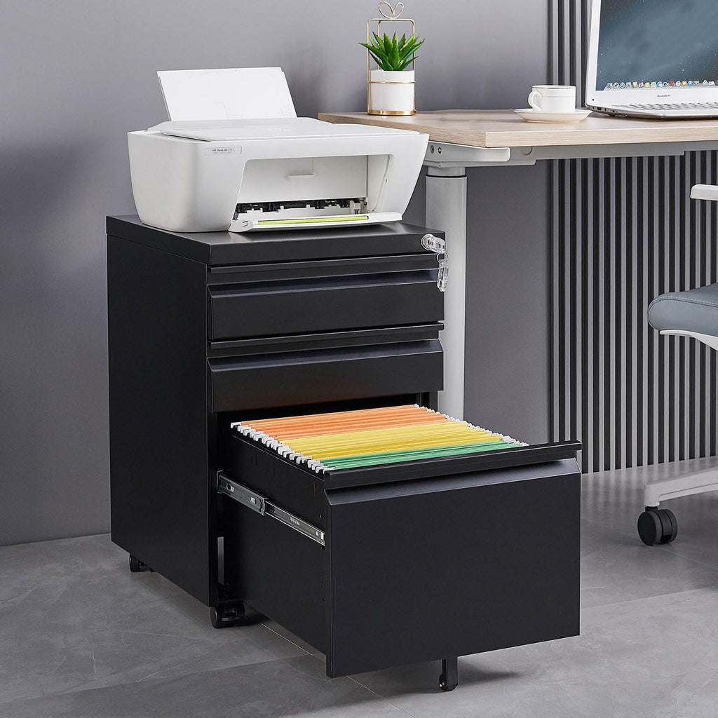 Black Steel 3-Drawer Rolling File Cabinet M48129