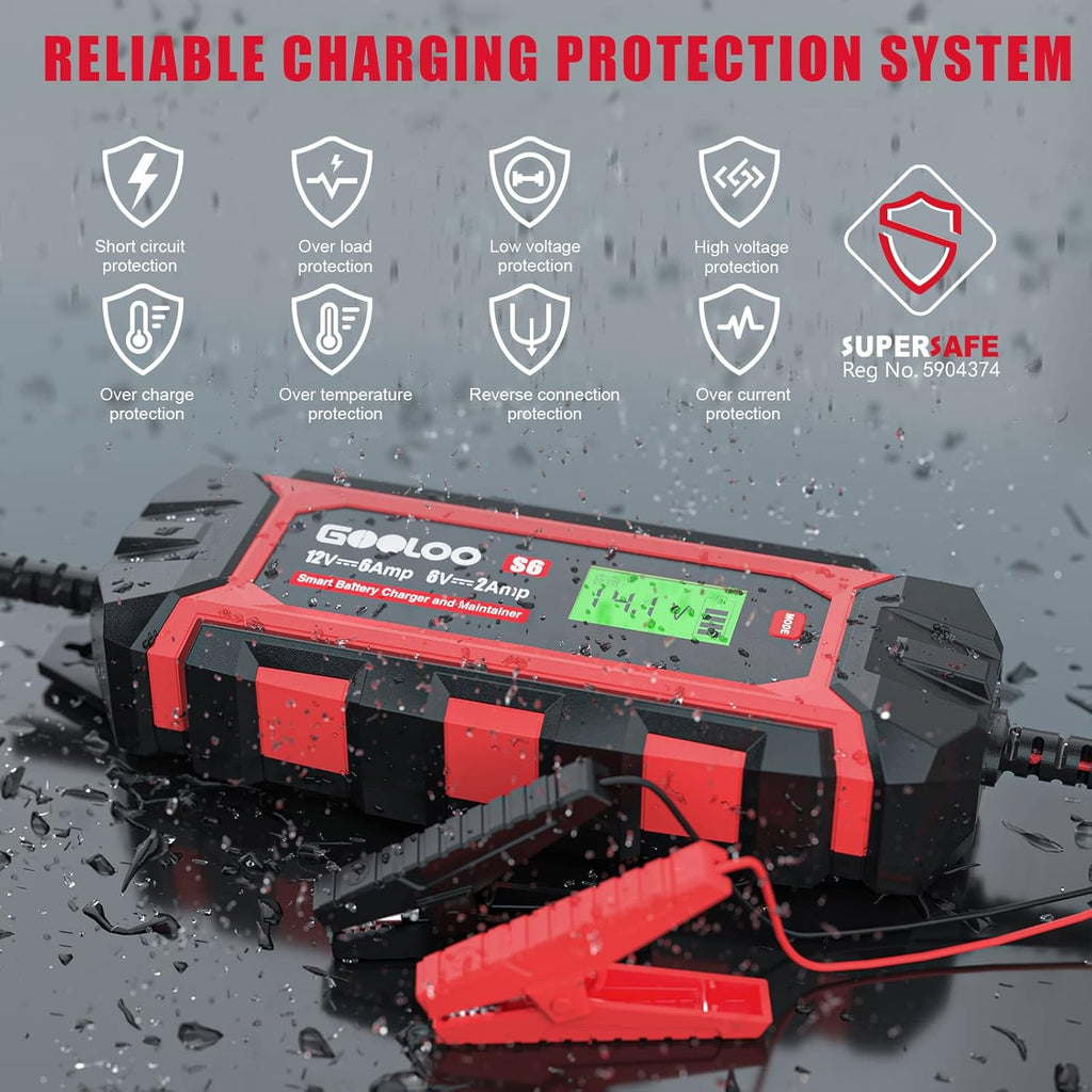 6 Amp 6V 12V Battery Charger Maintainer for Lead-Acid Battery Up to 150Ah LCD Display Pack of 2 L605