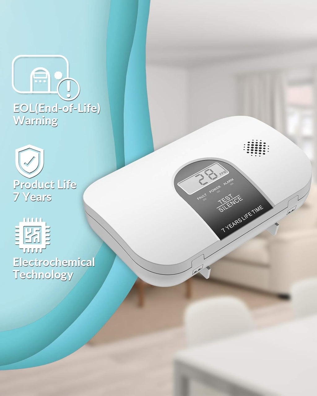 Carbon Monoxide Alarm Detector with LCD Digital Display, 4 Packs F975583