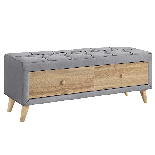 Gray Upholstered Wooden Storage Ottoman Bench with 2 Drawers D9325