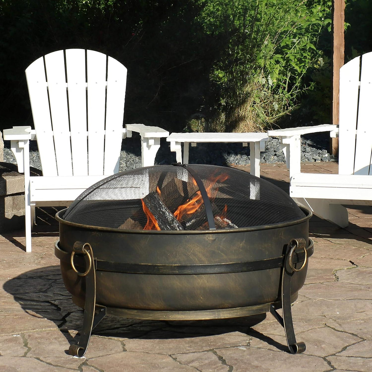 34 Inch Wood Burning Outdoor Fire Pit with Spark Screen and Poker I814229
