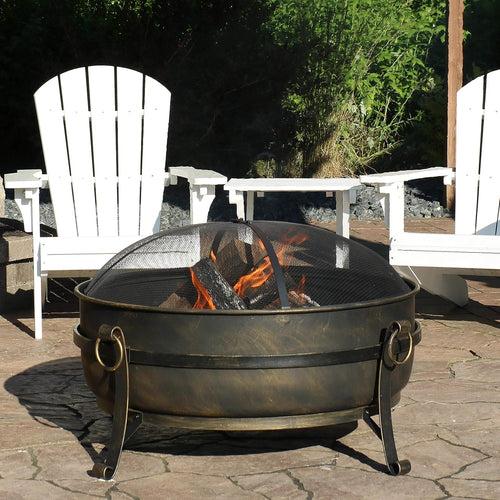 34 Inch Wood Burning Outdoor Fire Pit with Spark Screen and Poker I814229