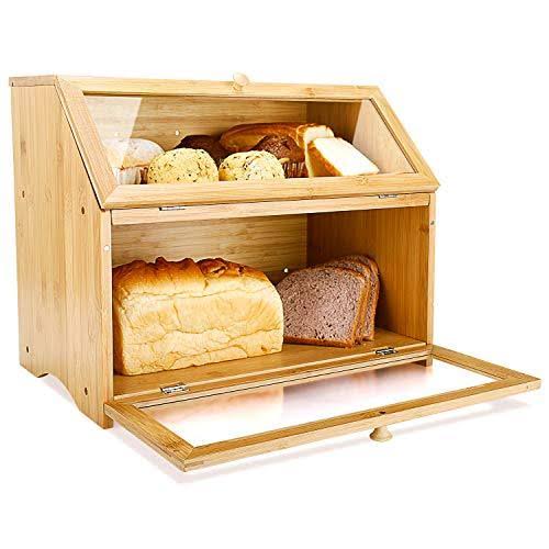 Double Layer Large Wooden Bread Box V1986