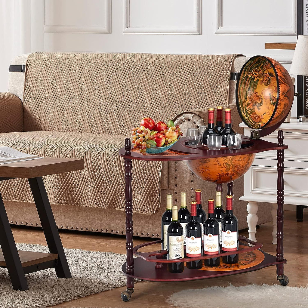 34.5’’ Wine Bar Cart with Wheels, 2 Storage Shelves, Wood Liquor Cabinet U90122