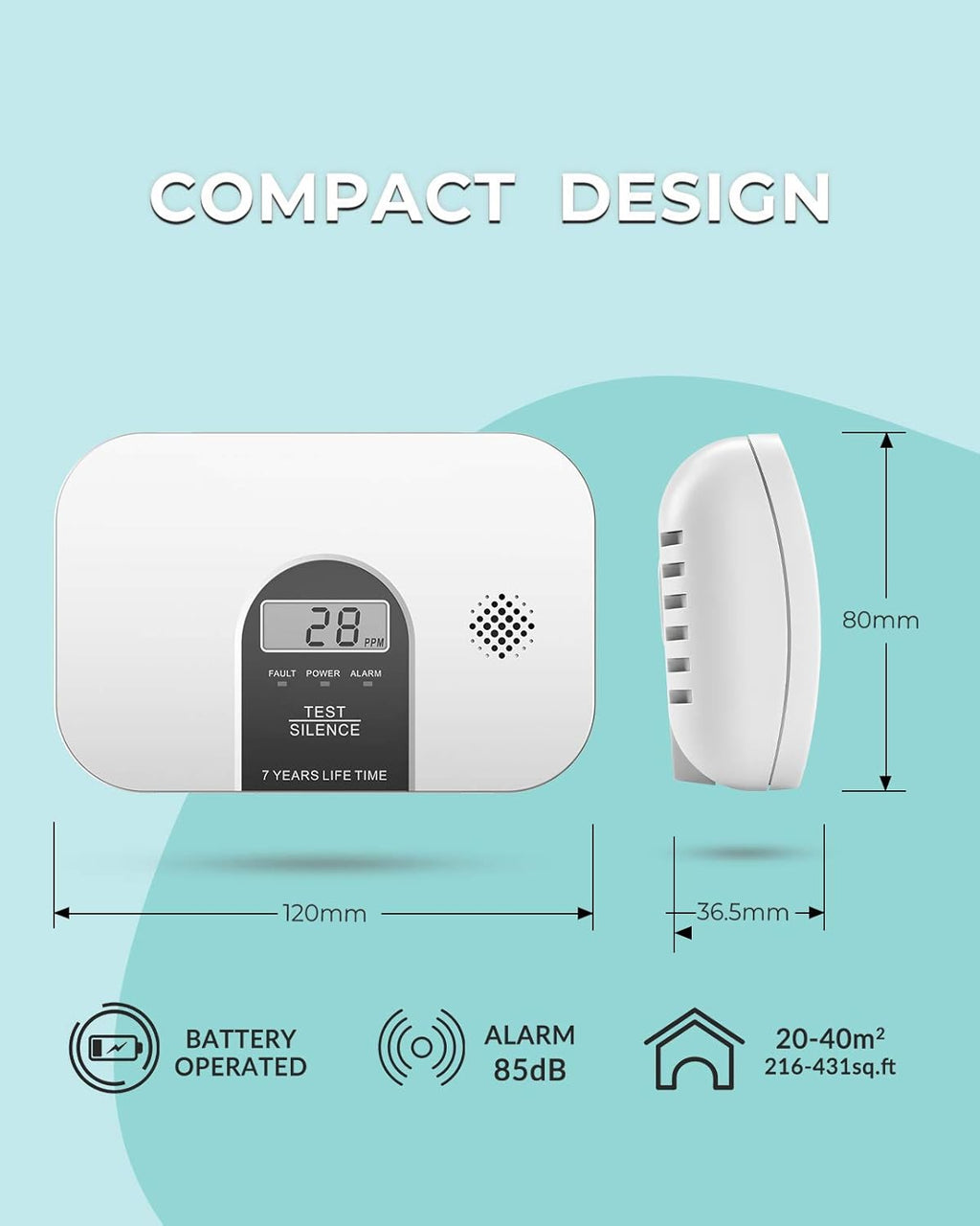 Carbon Monoxide Alarm Detector with LCD Digital Display, 4 Packs F975583