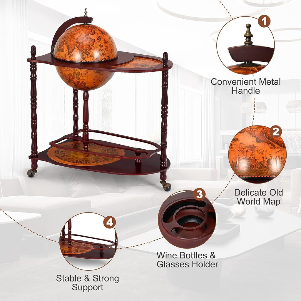 34.5’’ Wine Bar Cart with Wheels, 2 Storage Shelves, Wood Liquor Cabinet U90122