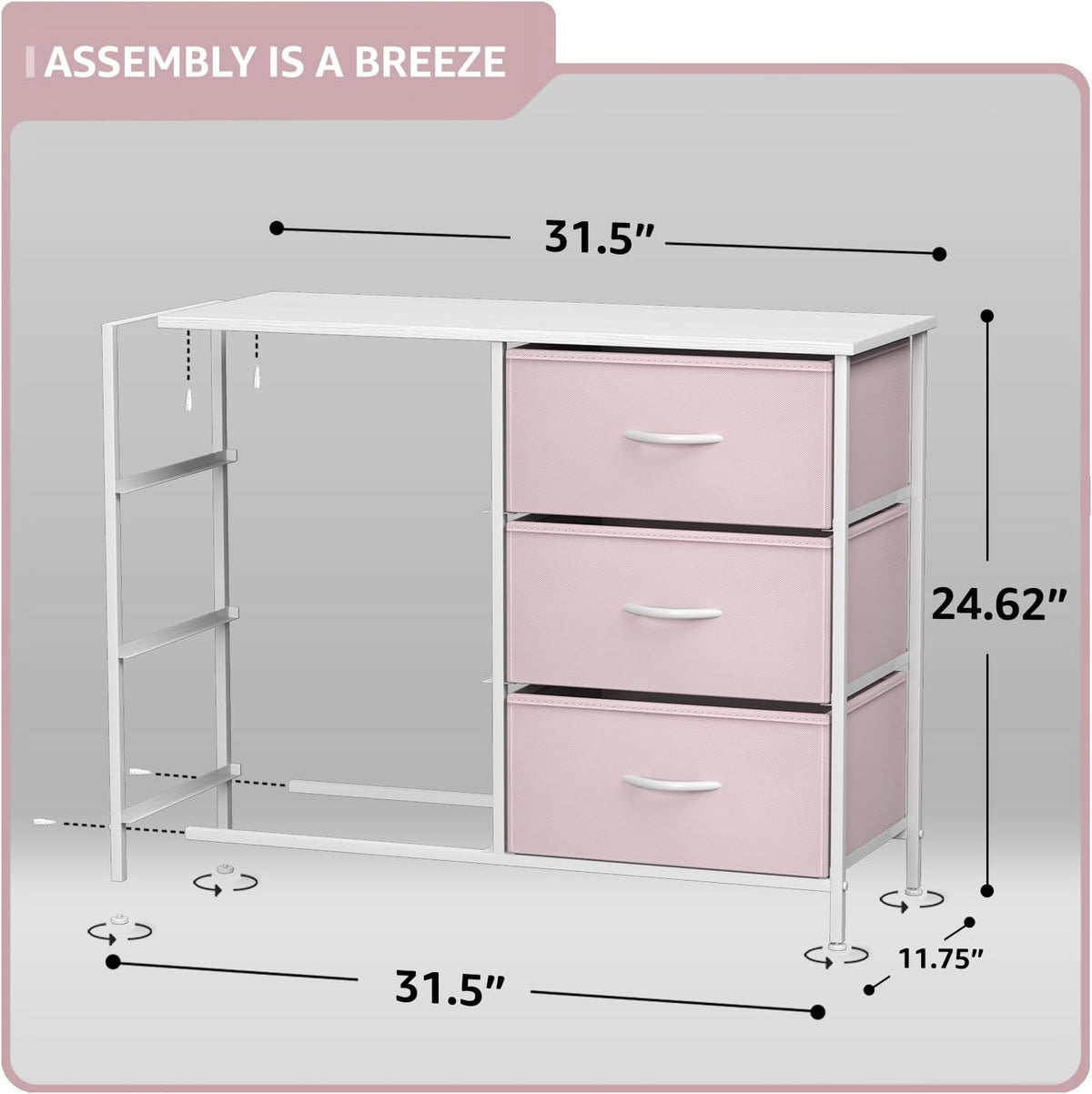 6 Drawer Pink Kids Dresser with Nightstand X9136
