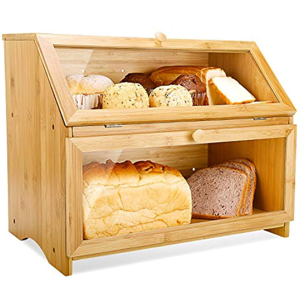 Double Layer Large Wooden Bread Box V1986