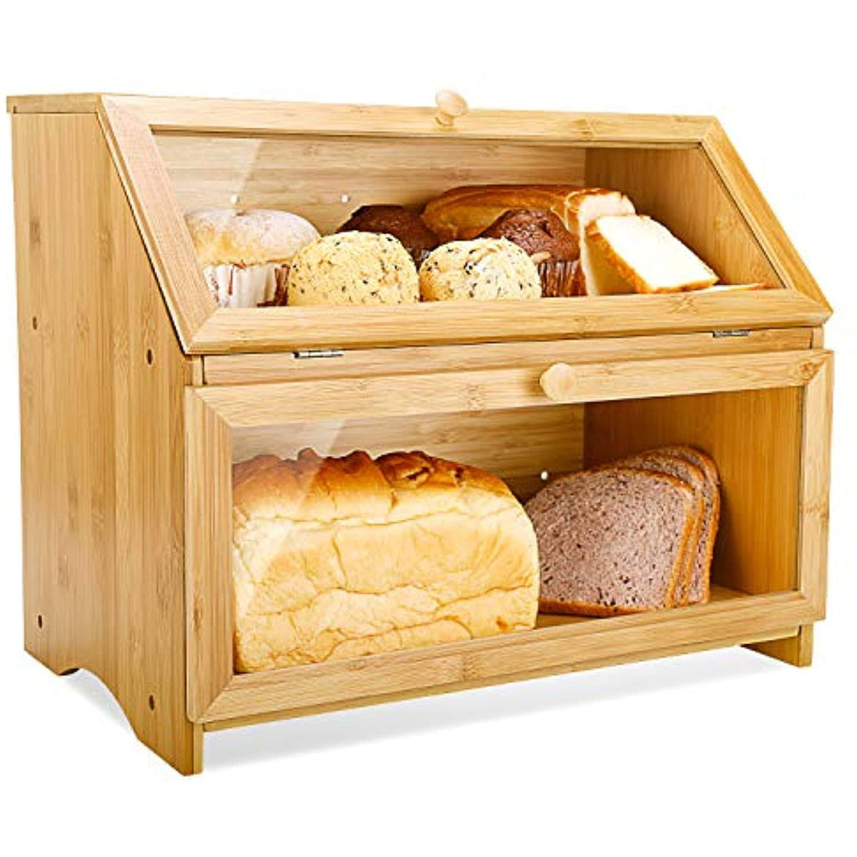 Double Layer Large Wooden Bread Box V1986