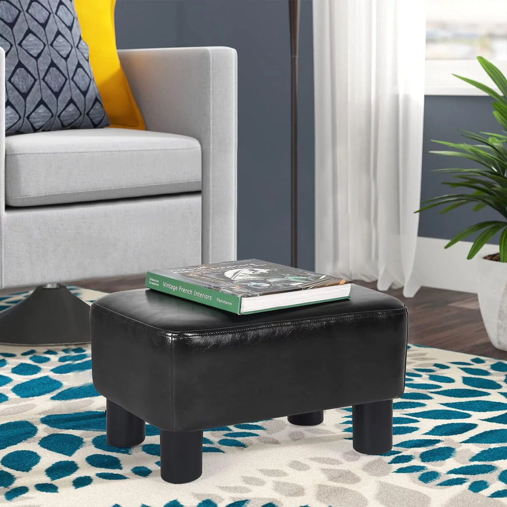 Black Faux Leather Rectangular Footrest Ottoman A505950