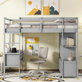 Full Size Solid Wood Loft Bed with Desk and 2 Drawers, Grey Q221564