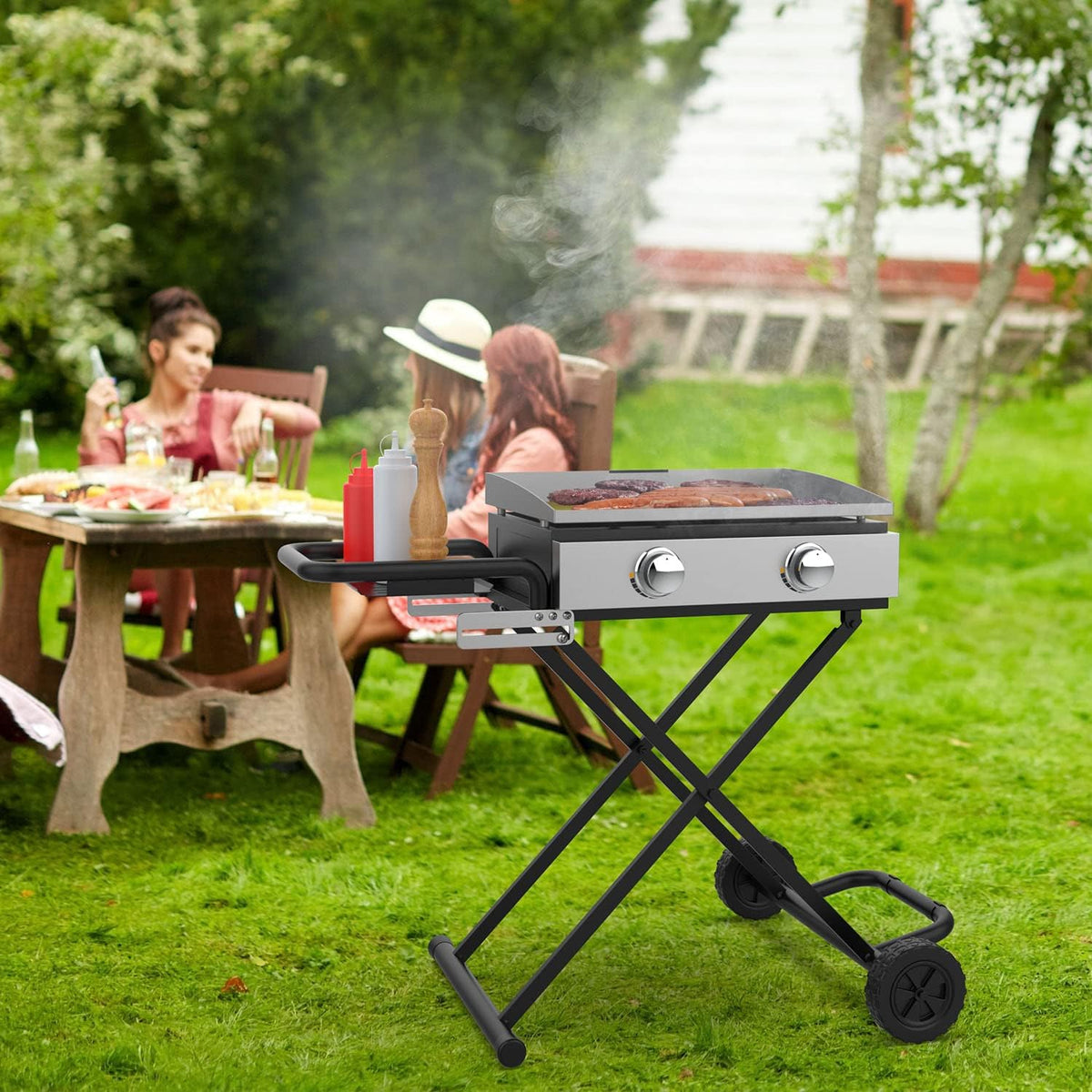 Folding Grill Cart with Side Shelf X1336