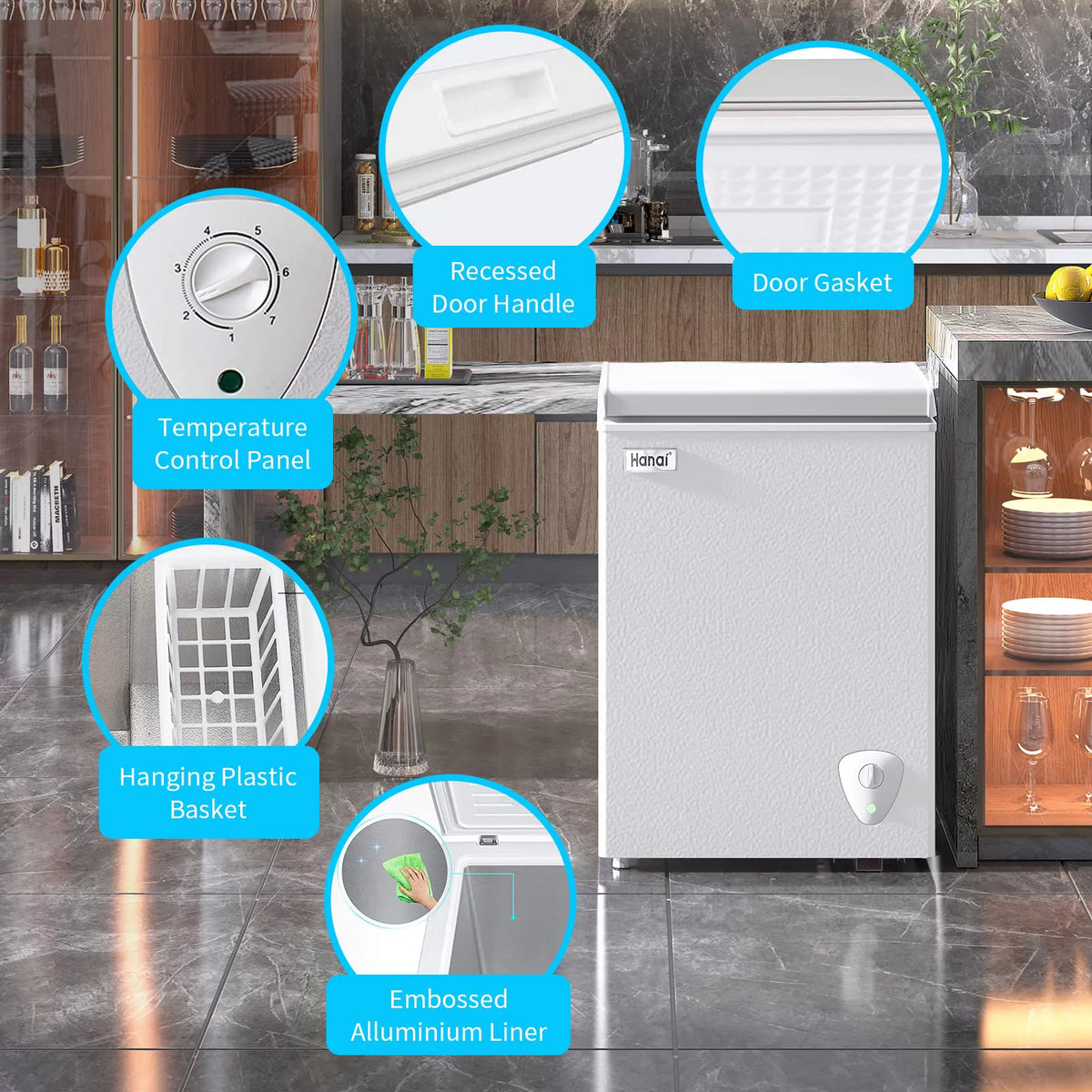 3.5 Cubic Top Open Door Chest Freezer with Removable Storage Basket K55550