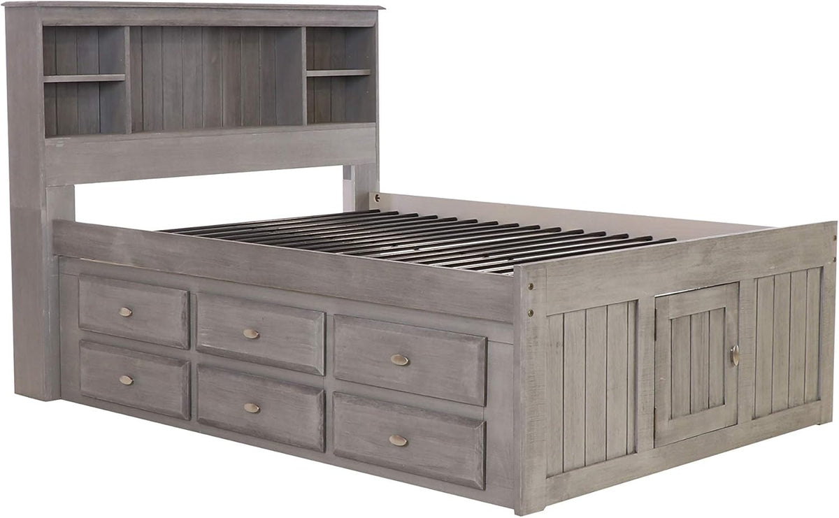 Charcoal Full Size Bookcase Captain Bed with 6 Drawer Storage H636