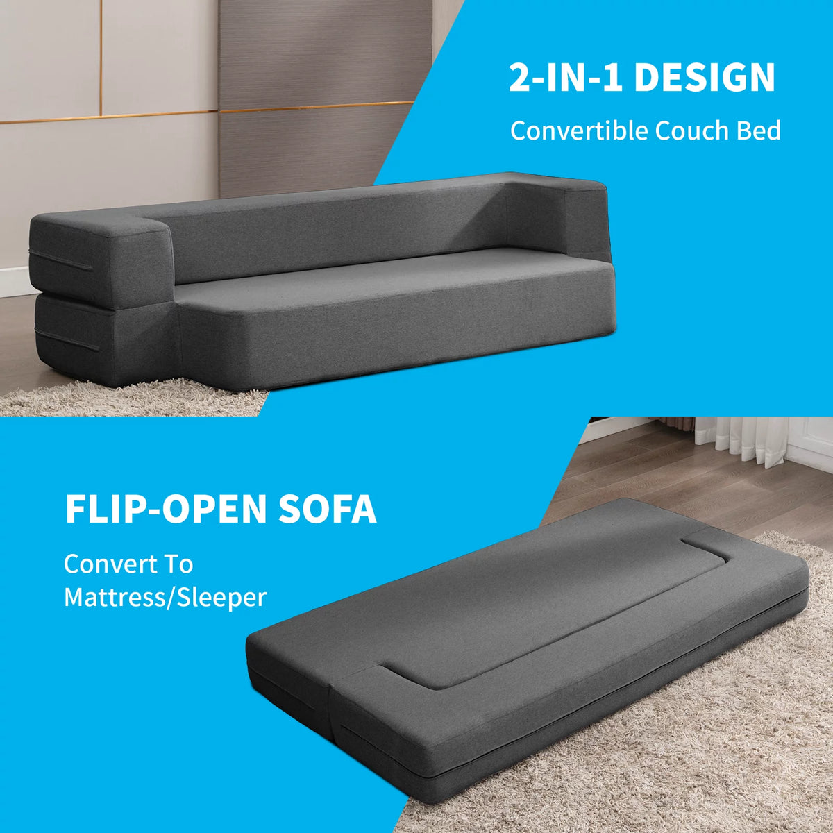 Dark Gray Folding Queen Size Sleeper Sofa Bed E141
