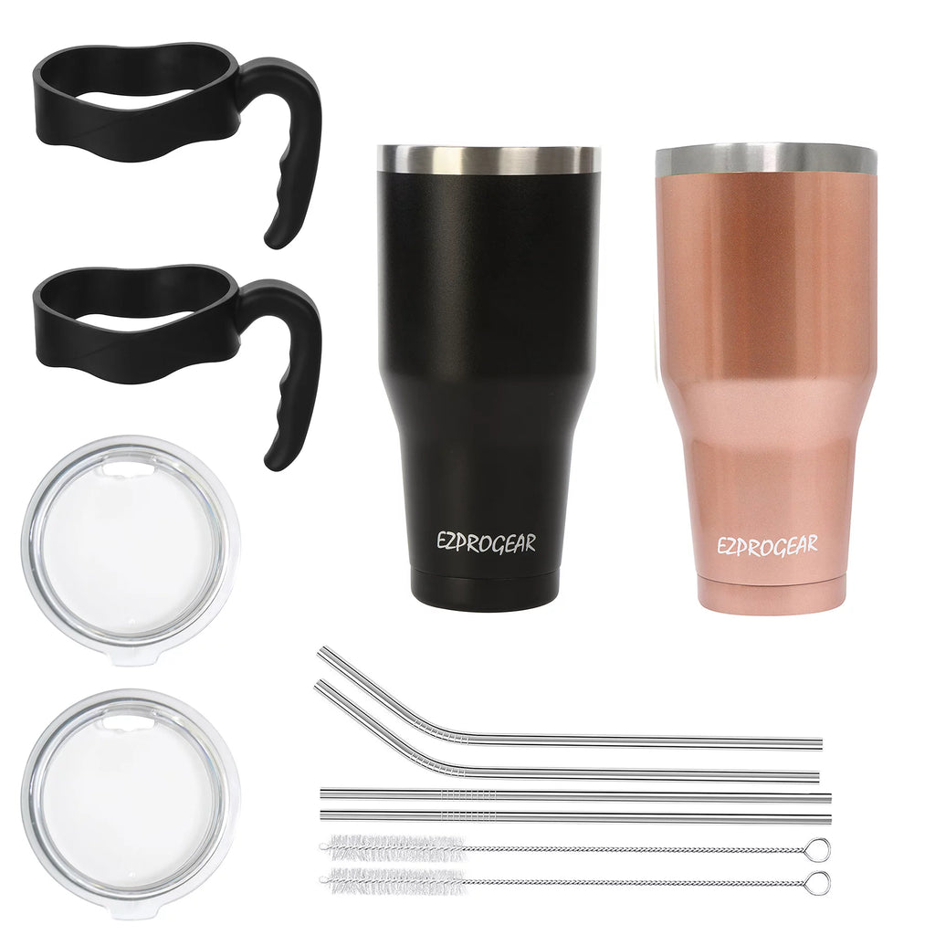 40 oz 2 Pack Stainless Steel Double Wall Vacuum Insulated Tumbler with Handle and Straws O84844