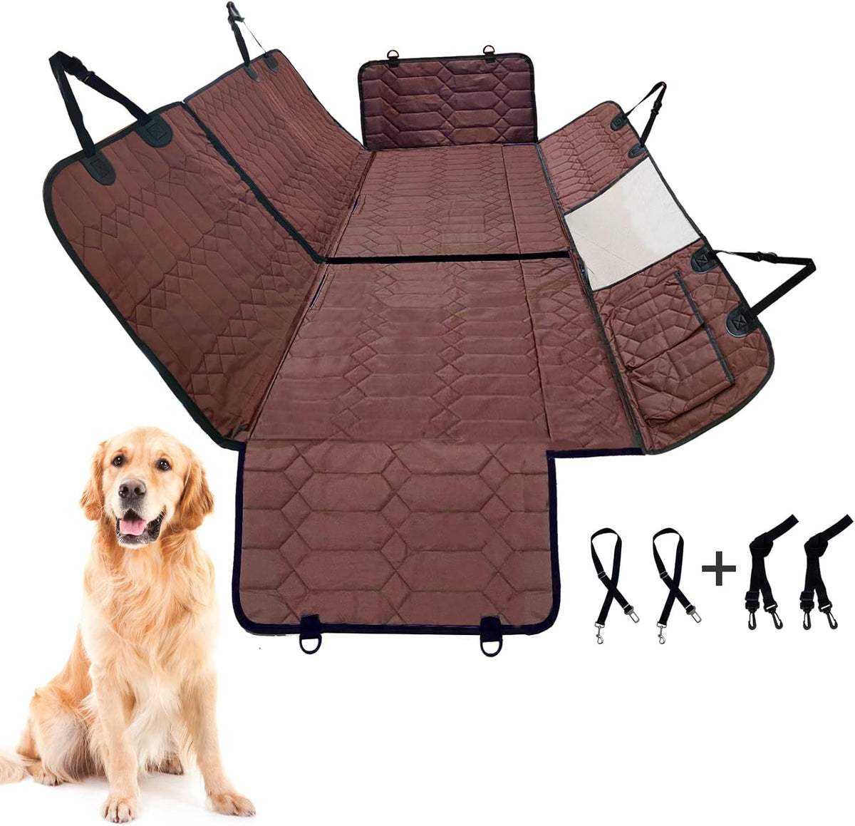 4-in-1 Waterproof Dog Car Seat Cover with Storage Pockets P53509