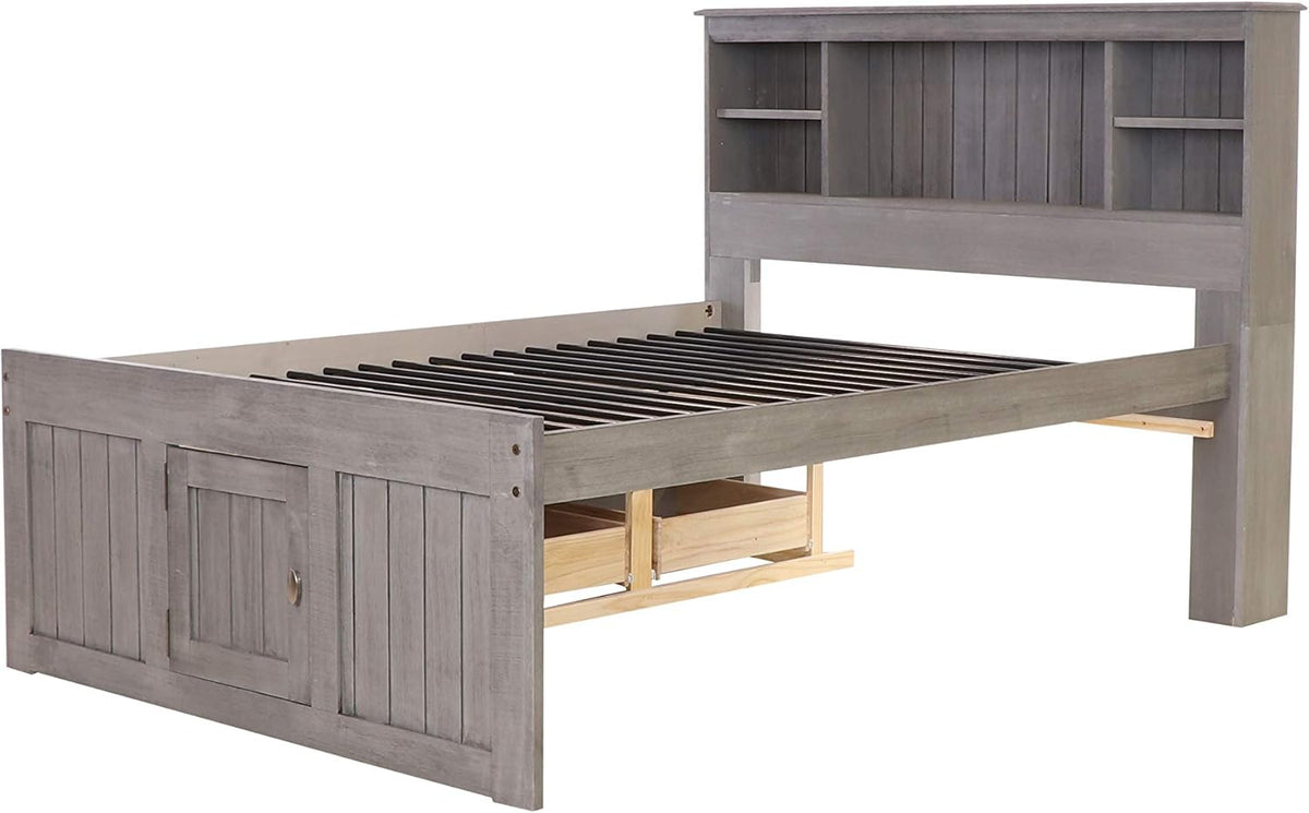 Charcoal Full Size Bookcase Captain Bed with 6 Drawer Storage H636