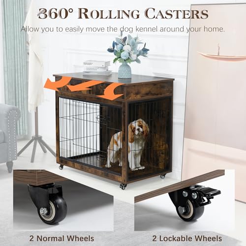Grey 31.7" L×23.2" W×33" H Wooden Dog Crate with 2 Drawers Q75603