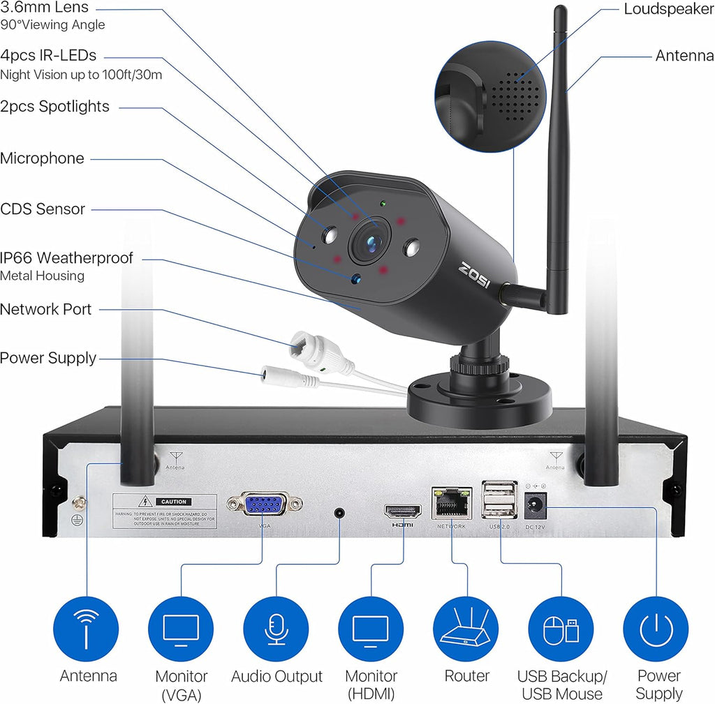 2K 8 Channel CCTV NVR with Hard Drive 1TB and 4pcs 1080P WiFi IP Camera S134215