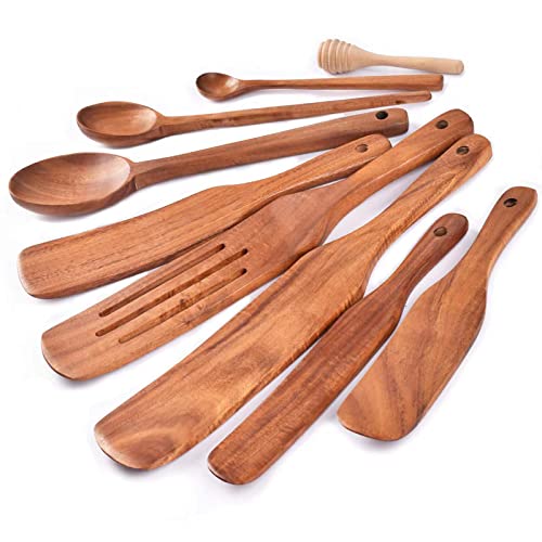 Set of 9 Natural Teak Wooden Spurtles E67111