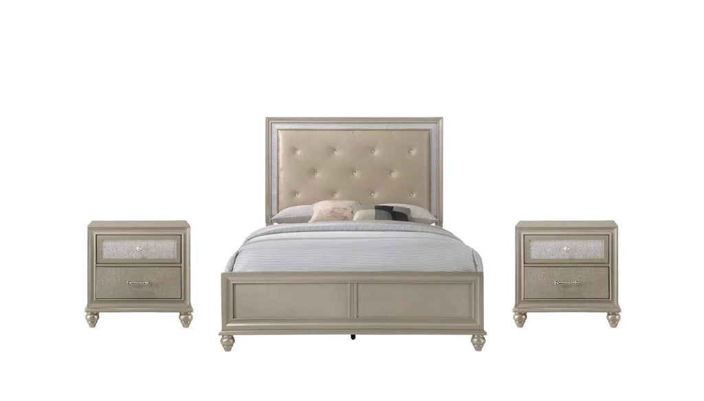 Champagne Finish Tufted 3pc Full Size Bedroom Set L743710
