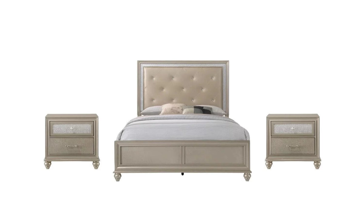 Champagne Finish Tufted 3pc Full Size Bedroom Set L743710