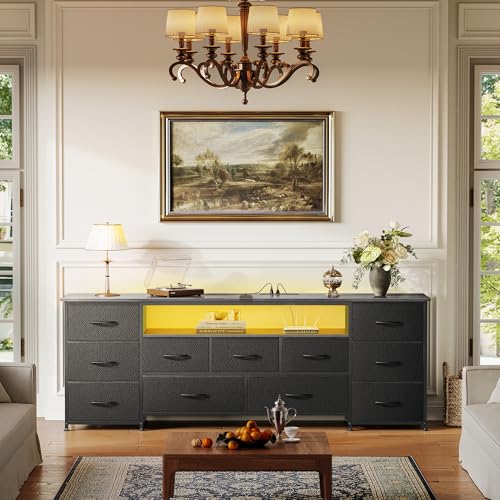 63 Inch 11 Drawer Dresser with Power Outlets and LED Lights N760591
