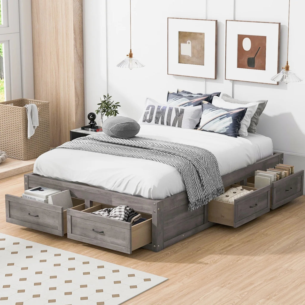 Full Size Wood Captain Bed with 6 Storage Drawers U711254