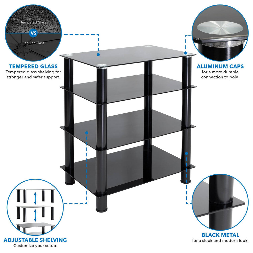 Tempered Glass 4-Tier Media Stand, Black Z15409