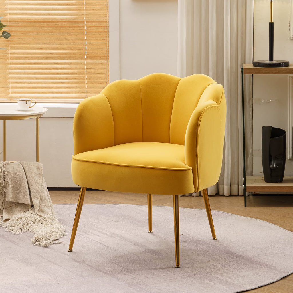 Velvet Fabric Armchair With Gold Legs Q139313