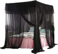 Queen Black Canopy Bed Frame with Bed Drape Netting Y683476