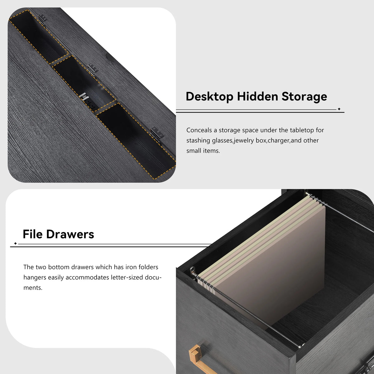 Black Executive Desk with 2 File Drawers A257